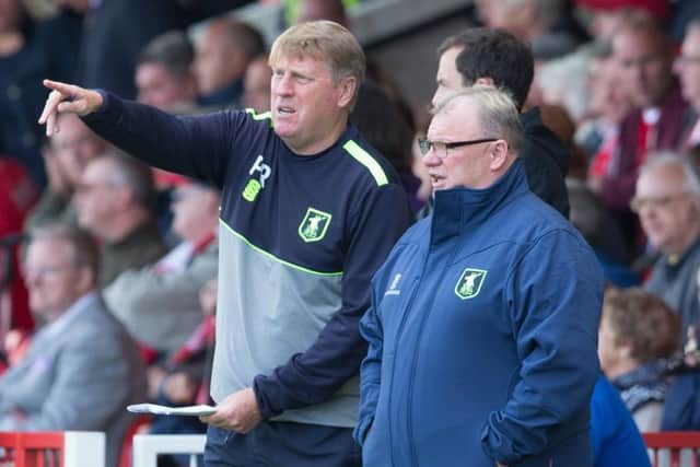 Mansfield Town Assistant Manager Paul Raynor and Steve Evans - Pic By James Williamson