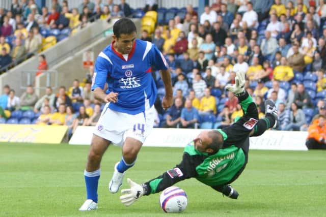 Jack Lester casually rounds ex-Spireite goalkeeper Carl Muggleton to slot home Chesterfield's winner by Tina Jenner 15th September 2007