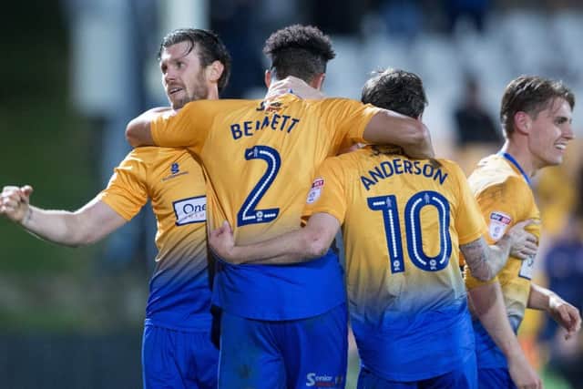 Port Vale vs Mansfield Town - Zander Diamond of Mansfield Town celebrates his second - Pic By James Williamson