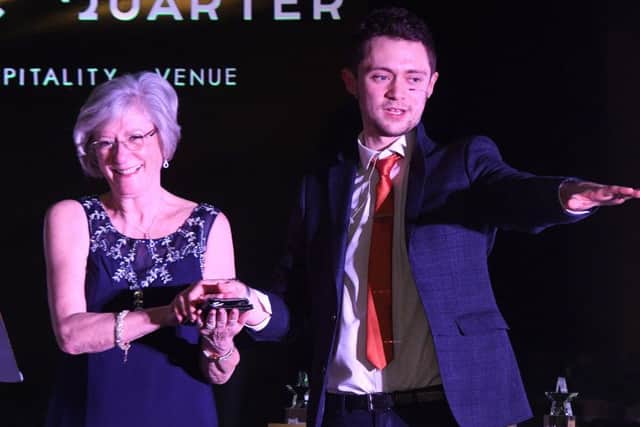 Magician Luca Gallone performs at the Chad Business Awards 2017 with Kate Allsop, Mansfield mayor.