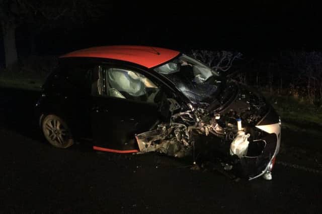 One of the cars involved in the collision.