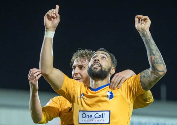 Port Vale vs Mansfield Town - Kane Hemmings of Mansfield Town celebrates his goal - Pic By James Williamson