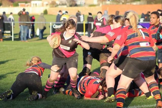 Forward-of-the-match Kat Ford in action during Ashfield Ladies win at Old Northamptonians.