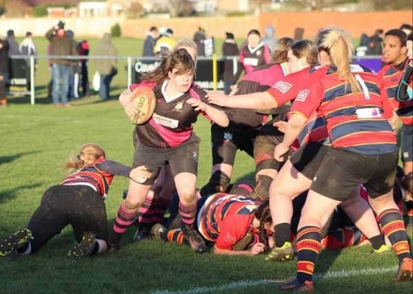 Forward-of-the-match Kat Ford in action during Ashfield Ladies win at Old Northamptonians.
