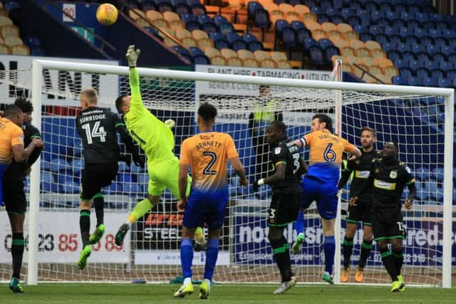 Mansfield Town v Yeovil - Saturday December 16th 2017. Mansfield player Zander Diamond goes close. Picture: Chris Etchells