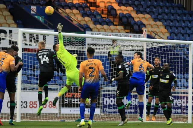 Mansfield Town v Yeovil - Saturday December 16th 2017. Mansfield player Zander Diamond goes close. Picture: Chris Etchells