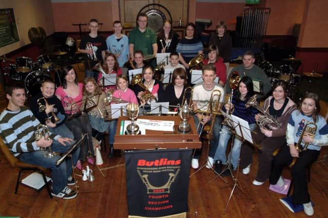Members of the Thoresby miners welfare youth brass band celebrate tonight after winning a national  band competition at Butlins. Pic shows some of the members