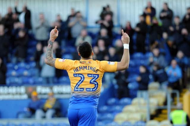 Kane Hemmings celebrates his goal.