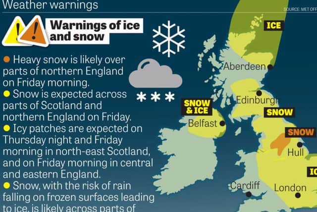 A yellow ice warning has also been issued for the county.