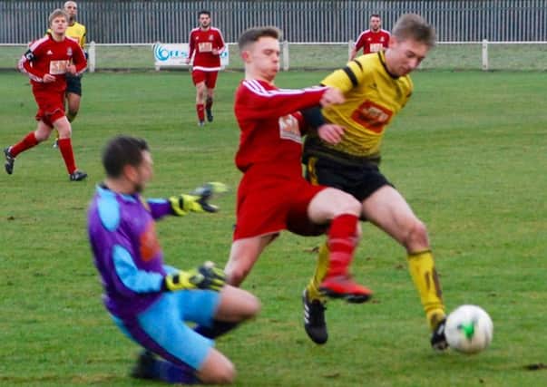 Action from Blidworth's 2-1 defeat at home to Hucknall Town (PHOTO BY: Ellena Hutchinson).
