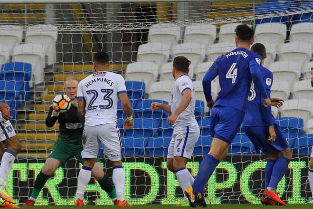 Picture by Gareth Williams/AHPIX.com; Football; The Emirates FA Cup; Cardiff City v Mansfield Town; 6/1/18  KO 15.00; Cardif City Stadium; copyright picture; Howard Roe/AHPIX.com; Mansfield keeper Conrad Logan saves comfortably from Cardiff's Sean Morrison