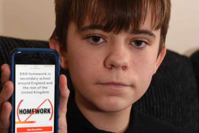 Lee Sibley, 15, is lobbying to have homework scrapped in secondary schools.