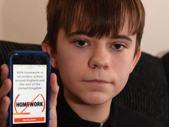 Lee Sibley, 15, is lobbying to have homework scrapped in secondary schools.