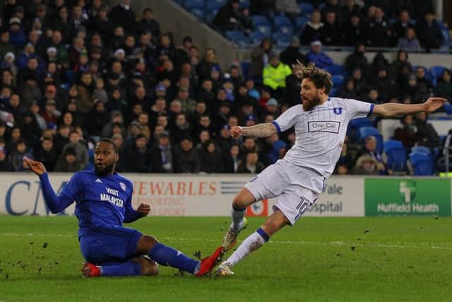 Picture by Gareth Williams/AHPIX.com; Football; The Emirates FA Cup; Cardiff City v Mansfield Town; 6/1/18  KO 15.00; Cardif City Stadium; copyright picture; Howard Roe/AHPIX.com; Manfield's Paul Anderson comes close to giving them the lead but for a block from Cardiff's Junior Hoilett
