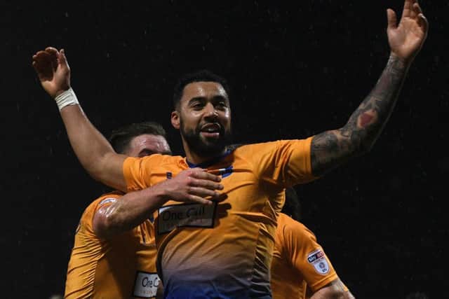 Picture Andrew Roe/AHPIX LTD, Football, EFL Sky Bet League Two, Mansfield Town v Carlisle United, One Call Stadium, 01/01/18, K.O 3pmMansfield's Kane Hemmings celebrates his second goalAndrew Roe>>>>>>>07826527594