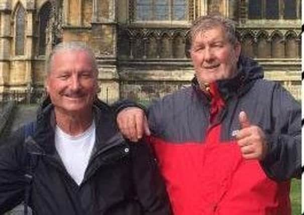 Veteran walkers Brian Hawkins and Michael Dickinson, who are raising money for a churchs soup kitchen.