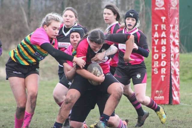 Winger Megan Warsop in action for Ashfield Ladies in their runaway win over Littleborough Warriors.