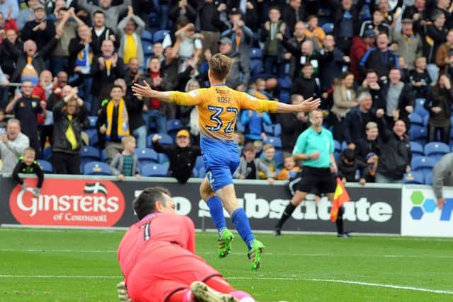 Mansfield Town v Cambridge United.Danny Rose celebrates after scoring the winner late on in the second half.