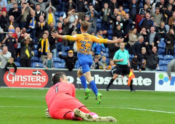 Mansfield Town v Cambridge United.
Danny Rose celebrates after scoring the winner late on in the second half.