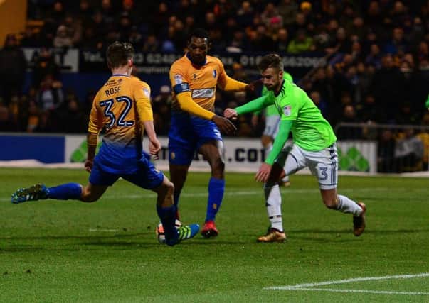 Picture by Howard Roe/AHPIX.com;Football; FA Cup;3rd Round;
Mansfield Town v Cardiff City
16/1/2018 KO 7.450pm; ;Field Mill
copyright picture;Howard Roe;07973 739229

Mansfield's Danny Rose levels the score with  Cardiff