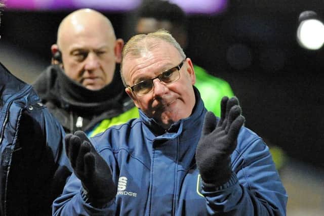 Mansfield Town v Cardiff FA Cup 3rd round replayManager, Steve Evans shows his appreciation for the fans.