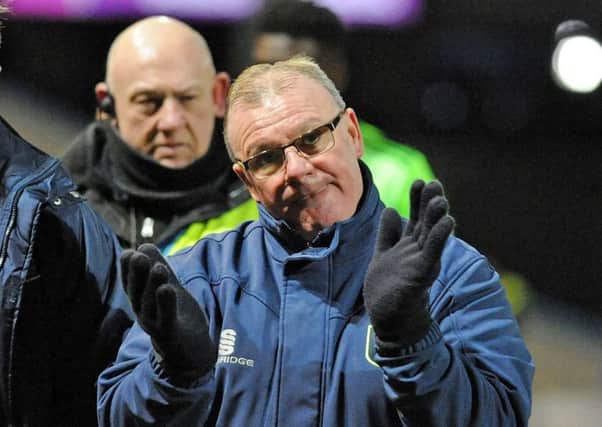 Mansfield Town v Cardiff FA Cup 3rd round replay
Manager, Steve Evans shows his appreciation for the fans.