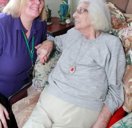 Marie Rowley the oldest resident at Poppy Fields Extra Care sheltered housing complex. Marie celebrated reaching her centenary with a surprise party on 17 January attended by family, friends, councillors and neighbours at the Poppy Fields Community Hub, close to her two-bedroom bungalow.