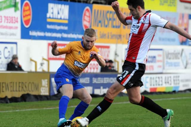 Mansfield Town v Cheltenham Town.
Alfie Potter in first half action.