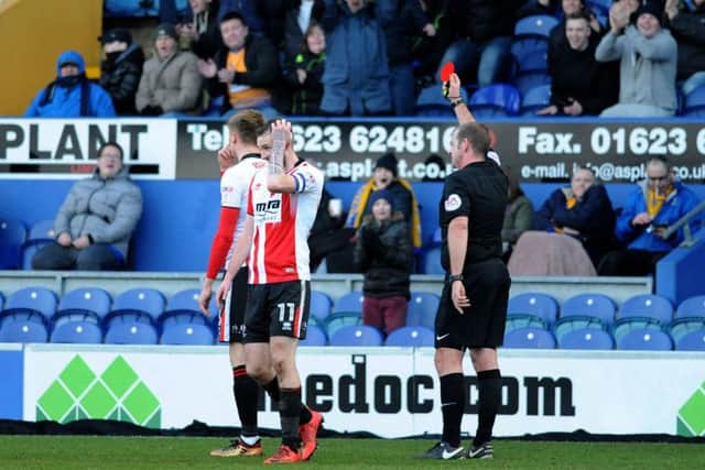 Mansfield Town v Cheltenham Town.Cheltenham red card.