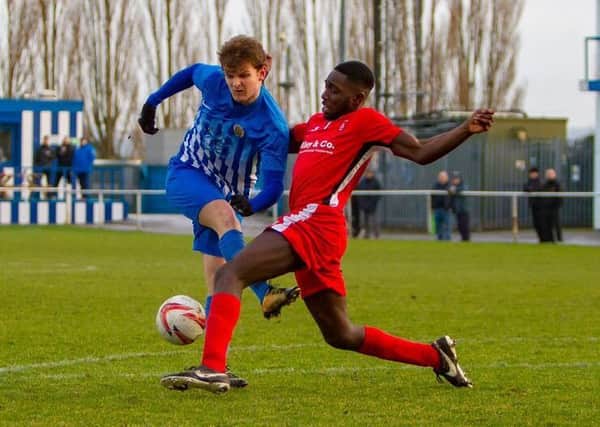 Action from Clipstone's first point of the season, away to Staveley Miners Welfare. (PHOTO BY: Daniel Walker)