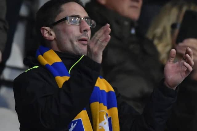 Mansfield Town fan: Picture by Steve Flynn/AHPIX.com, Football: Skybet League Two match Morecambe -V- Mansfield Town at Globe Arena, Morecambe, Lancashire, England on copyright picture Howard Roe 07973 739229