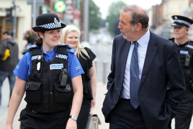 Nottinghamshire's police and crime commissioner Paddy Tipping on a walkabout around Kirkby, chatting to police officers. (PHOTO BY: Chris Etchells)