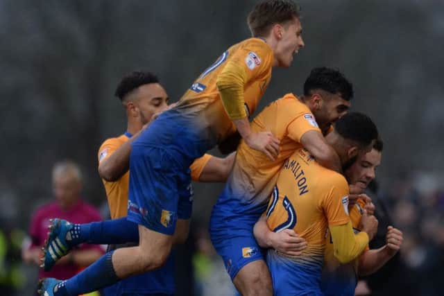 Picture by Howard Roe/AHPIX.com;Football; EFL SkyBet League Two;Mansfield Town v Barnet03/02/2018 KO 3.00pm; ;Field Millcopyright picture;Howard Roe;07973 739229Mansfield's Danny rose climbs on the celebration pile