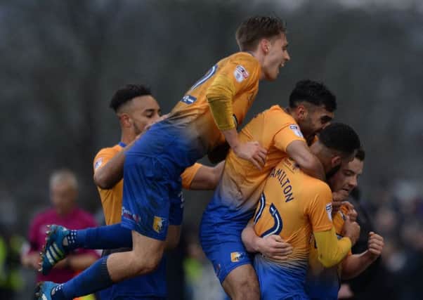 Picture by Howard Roe/AHPIX.com;Football; EFL SkyBet League Two;
Mansfield Town v Barnet
03/02/2018 KO 3.00pm; ;Field Mill
copyright picture;Howard Roe;07973 739229

Mansfield's Danny rose climbs on the celebration pile