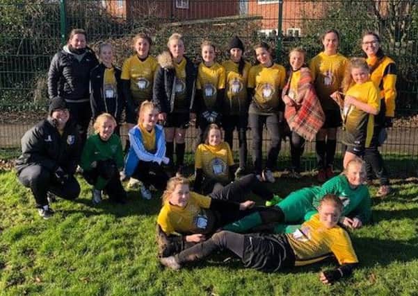 The girls of Pleasley Stags U13s football team who are to play in the charity football match in memory of mum Jackie Page.
