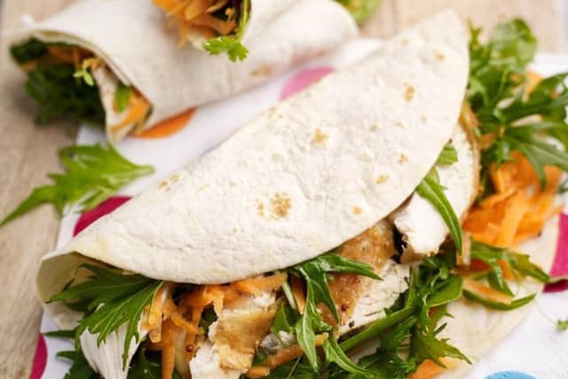 Herby Chicken Salad Wrap. Photo by Jason Ingram. Recipe courtesy of www.makemoreofsalad