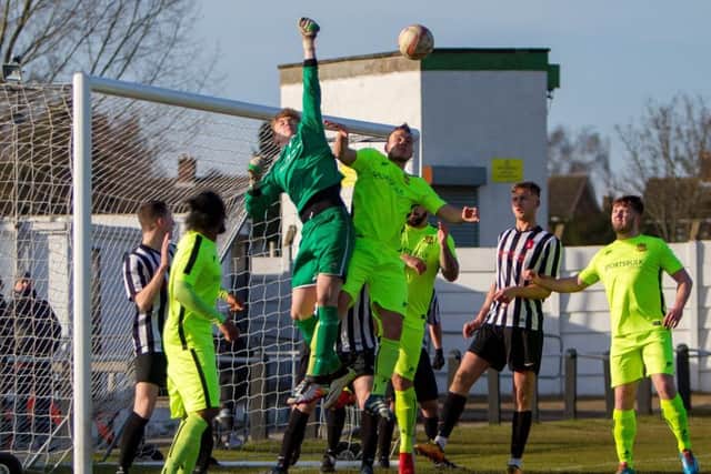 Goalmouth action during Clipstones 6-0 hammering at home to Thackley. (PHOTO BY: Daniel Walker)