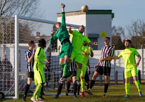 Goalmouth action during Clipstones 6-0 hammering at home to Thackley. (PHOTO BY: Daniel Walker)