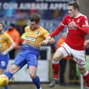 Picture by Gareth Williams/AHPIX.com; Football; Sky Bet League Two; Swindon Town v Mansfield Town; 10/2/18  KO 15.00; The Energy Check County Ground; copyright picture; Howard Roe/AHPIX.com; Mansfield's Alex MacDonald plays the ball away from Swindon's Timi Elsnik