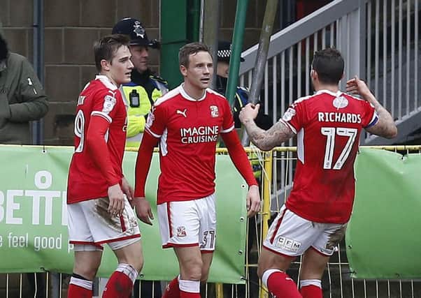 Picture by Gareth Williams/AHPIX.com; Football; Sky Bet League Two; Swindon Town v Mansfield Town; 10/2/18  KO 15.00; The Energy Check County Ground; copyright picture; Howard Roe/AHPIX.com; Swindon's Matty Taylor celebrates giving them the lead