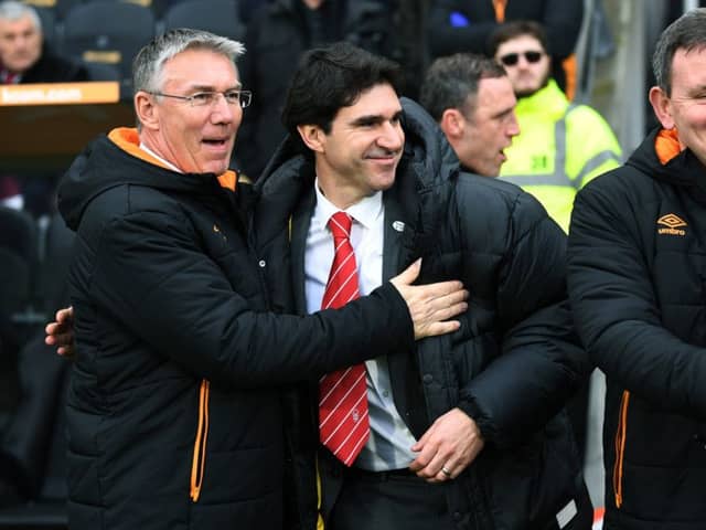FA Cup
Hull City v Nottingham 
Hull manager Nigel Adkins welcomes Forest manager Aitor Karanka.
27th January 2017.
Picture Jonathan Gawthorpe