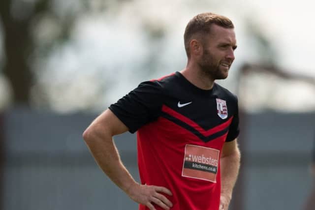 Ollerton Town's Sean Dickinson, who was denied by a miraculous save.