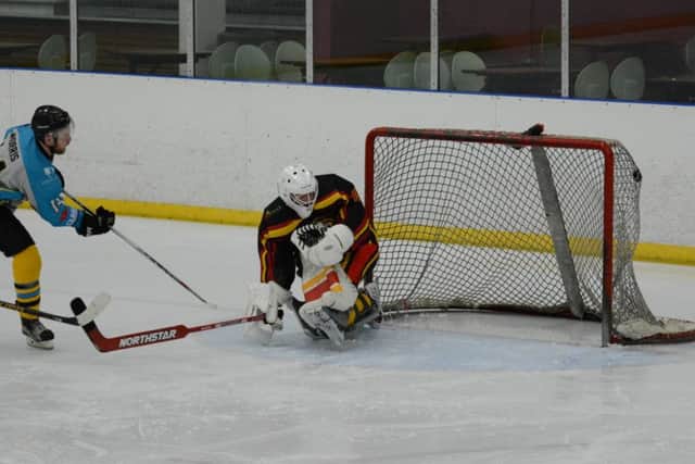 A goal for Sutton Sting's Scott Morris against Bradford Bulldogs. (PHOTO BY: Christopher Rastall Photography)