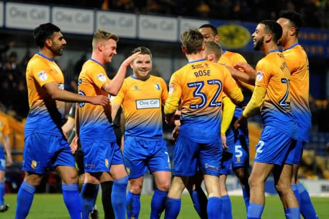 Alfie Potter gets the applause after scoring his second of the first half for Stags in their win over Newport