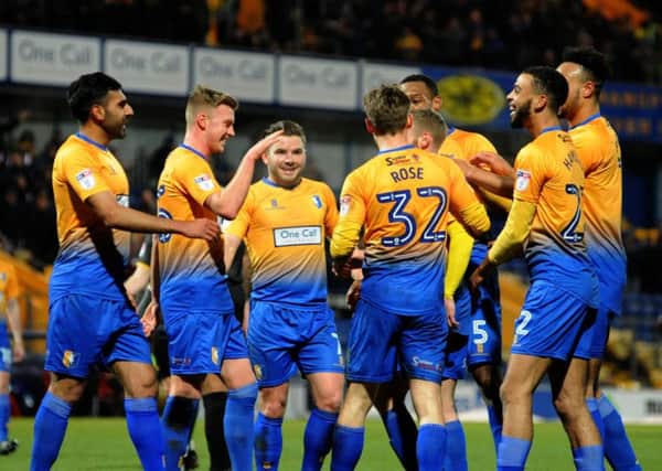 Alfie Potter gets the applause after scoring his second of the first half for Stags in their win over Newport