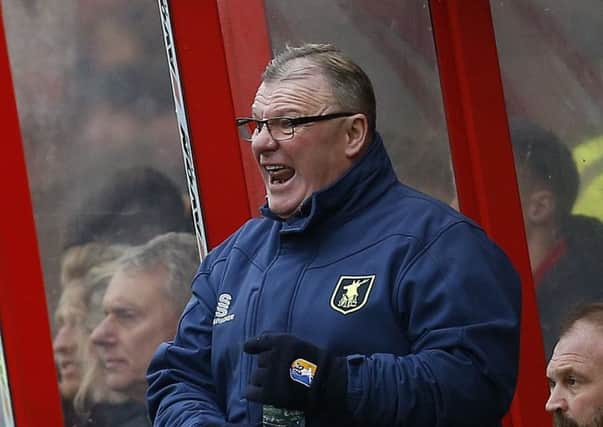 Picture by Gareth Williams/AHPIX.com; Football; Sky Bet League Two; Swindon Town v Mansfield Town; 10/2/18  KO 15.00; The Energy Check County Ground; copyright picture; Howard Roe/AHPIX.com; Mansfield boss Steve Evans has strong words with his side