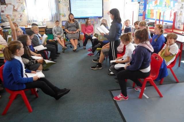 Pupils hard at work at Intake Farm Primary School, Mansfield.