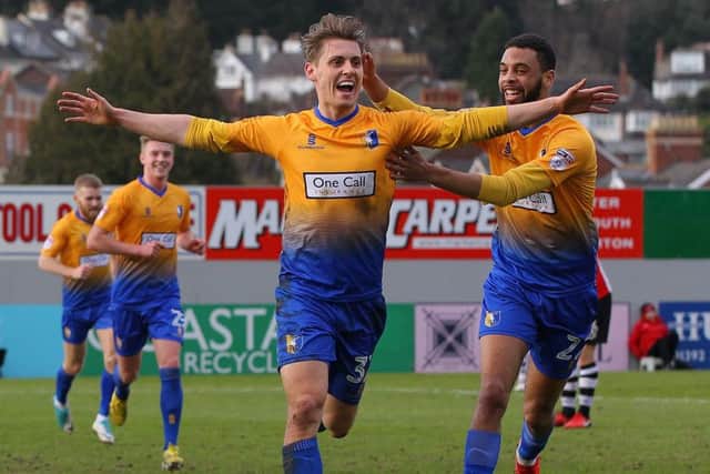 Picture by Gareth Williams/AHPIX.com; Football; Sky Bet League Two; Exeter City v Mansfield Town; 17/2/18  KO 15.00; St James Park; copyright picture; Howard Roe/AHPIX.com; Mansfield's Danny Rose salutes his opening goal at Exeter