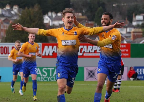 Picture by Gareth Williams/AHPIX.com; Football; Sky Bet League Two; Exeter City v Mansfield Town; 17/2/18  KO 15.00; St James Park; copyright picture; Howard Roe/AHPIX.com; Mansfield's Danny Rose salutes his opening goal at Exeter
