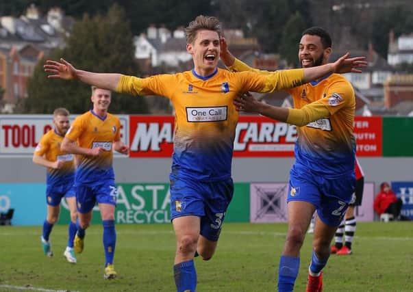 Picture by Gareth Williams/AHPIX.com; Football; Sky Bet League Two; Exeter City v Mansfield Town; 17/2/18  KO 15.00; St James Park; copyright picture; Howard Roe/AHPIX.com; Mansfield's Danny Rose salutes his opening goal at Exeter